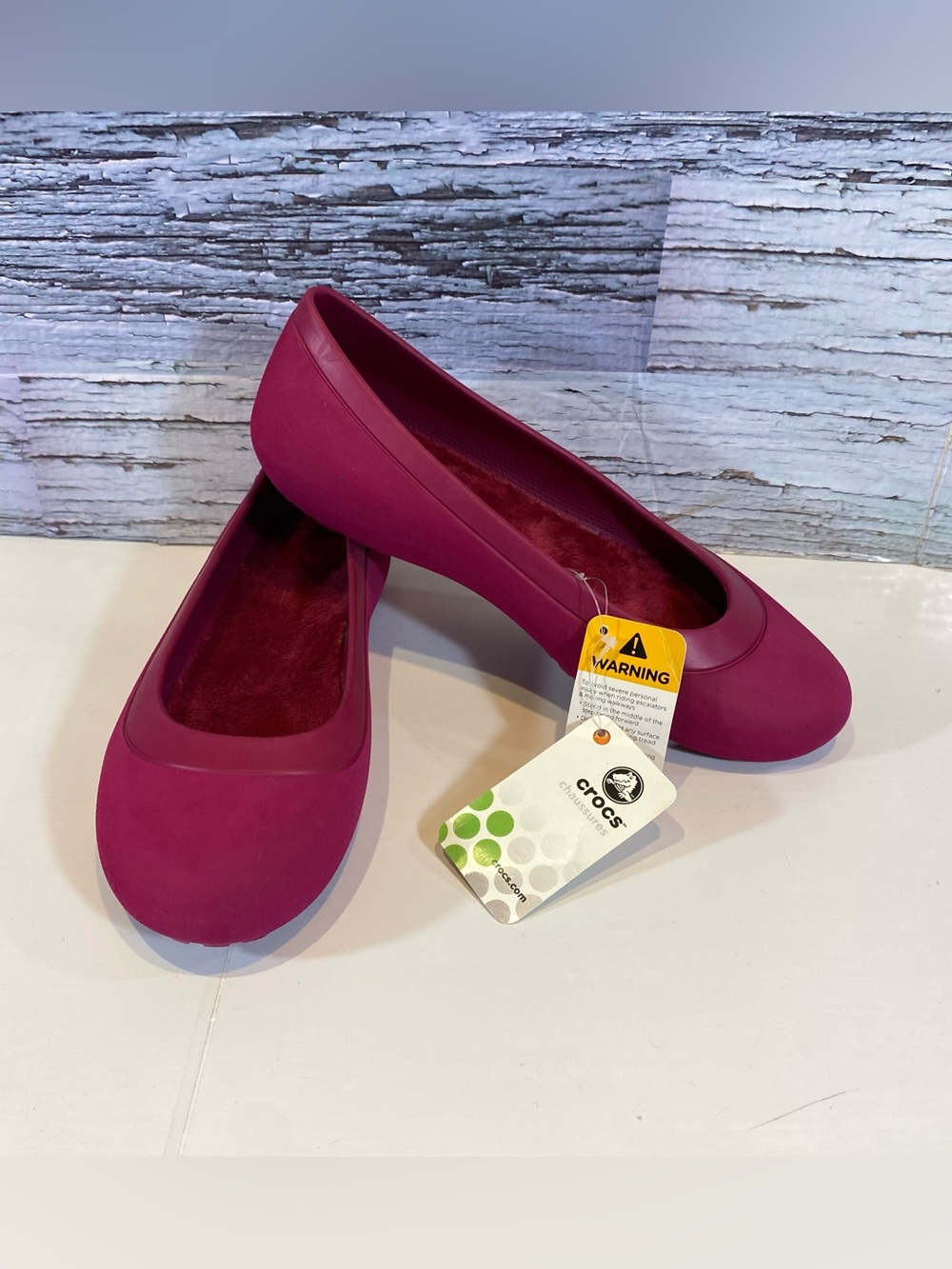 Crocs Womens Mammoth Ballet Flat Shoes Pink Faux Fur Lined Round Toe Slipons 9